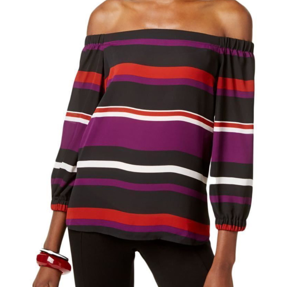 INC Black Off-The-Shoulder Striped Blouse size L
